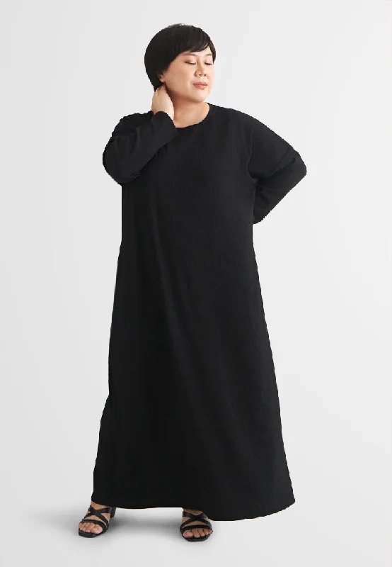 Johanna Relax Ribbed Quarantine Petite Plus Jubah Dress - Black