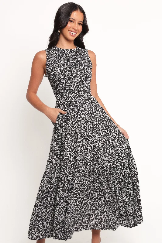 Agatha Midi Dress - Black Floral