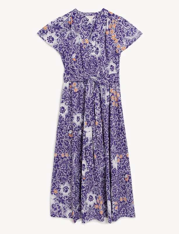 Pure Cotton Floral Notch Neck Midaxi Dress