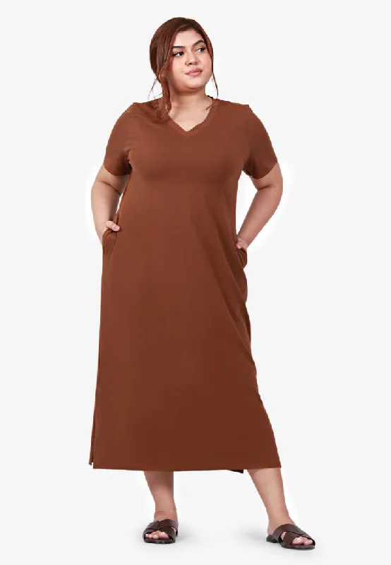 Mackayla V-neck Short Sleeve Maxi Dress - Brown