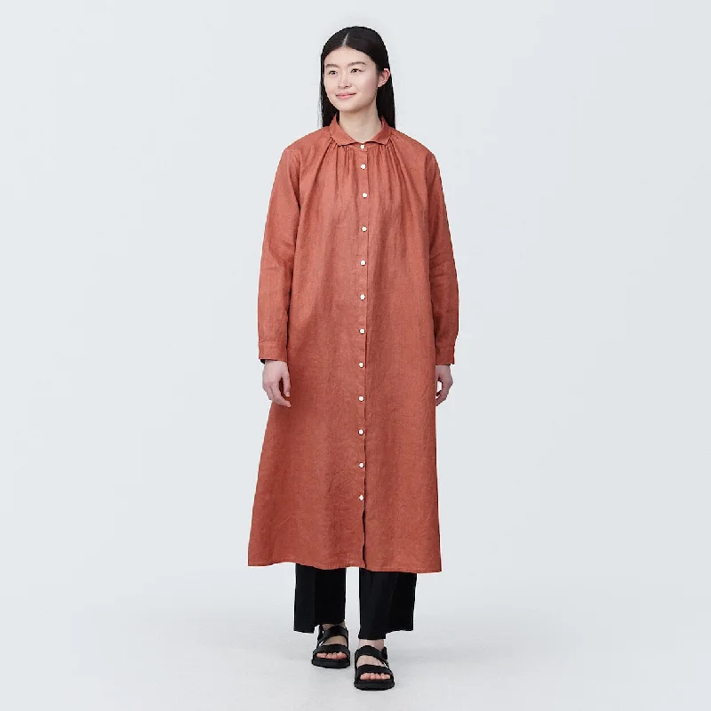 Washed Linen Long Sleeve Shirt Dress