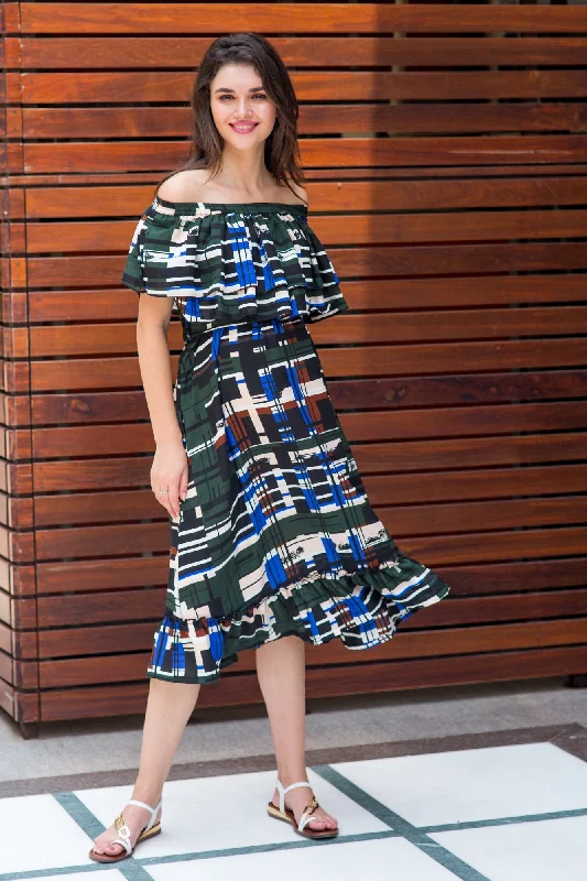 Aztec Mesh Off-Shoulder Maternity Maxi