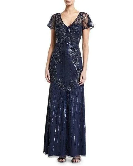 Aidan Mattox Long Formal Flutter Sleeve Beaded Gown