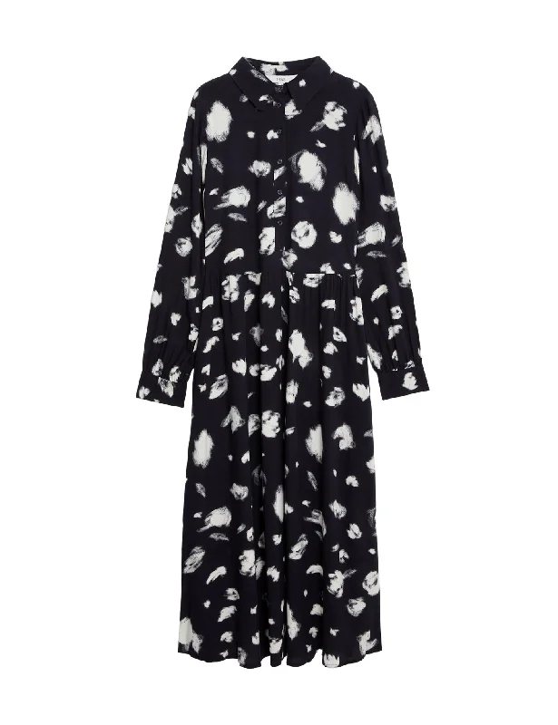 Printed Button Front Midi Shirt Dress