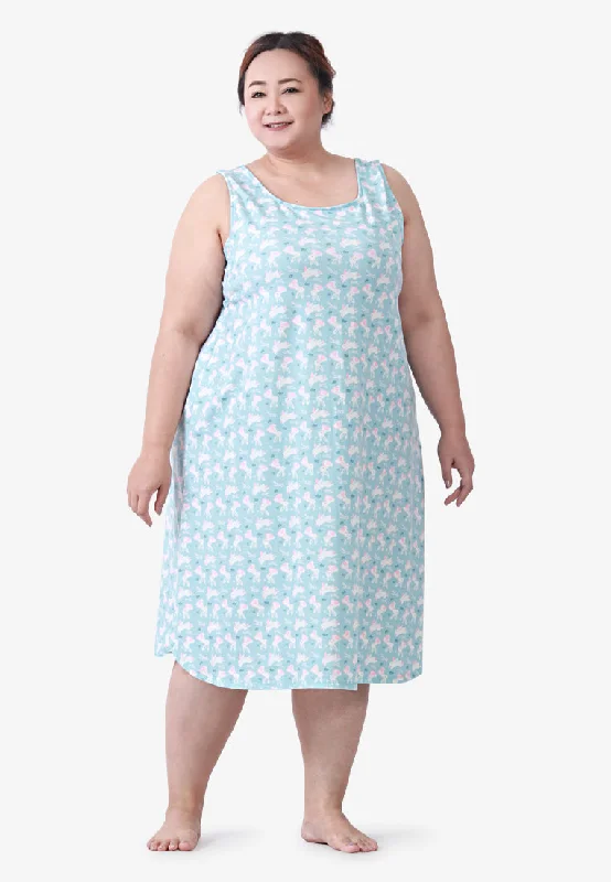 Jessica Sleeveless 90s Printed Sleep Dress - Blue Bunnies