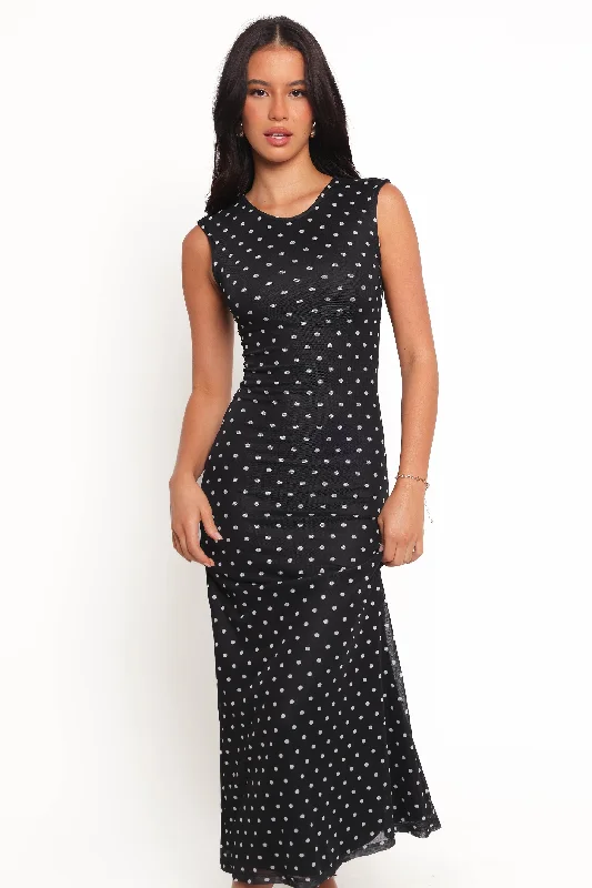 Drea Maxi Dress - Black Polka Dot