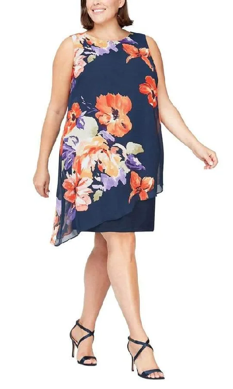 SL Fashions 9477308 Floral Poncho Short Dress