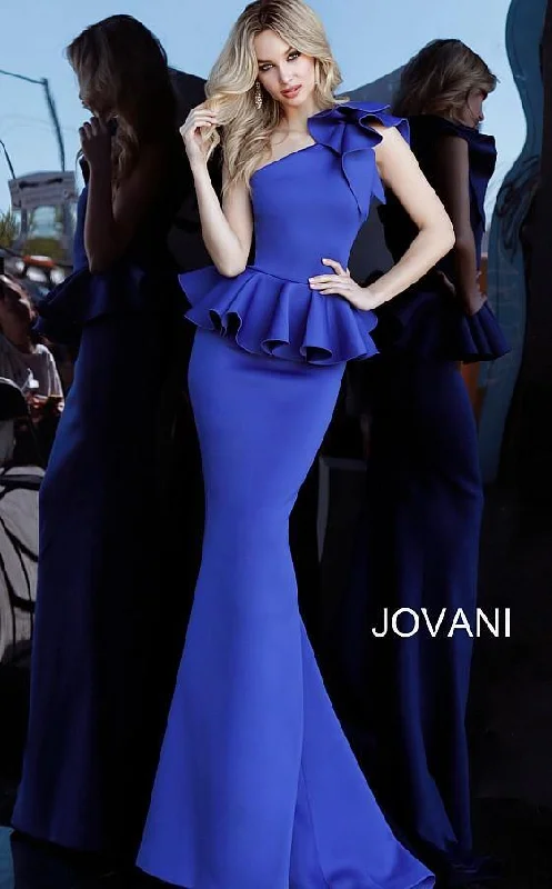 Jovani 63584 Prom Long One Shoulder Peplum Dress