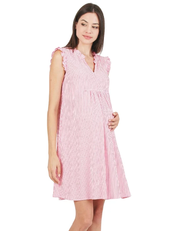 Maternity & Nursing Striped Dress with Ruffles