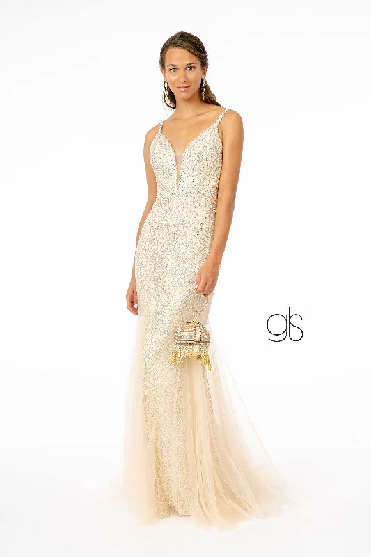 Jewel and Beads Embellished Long Prom Dress