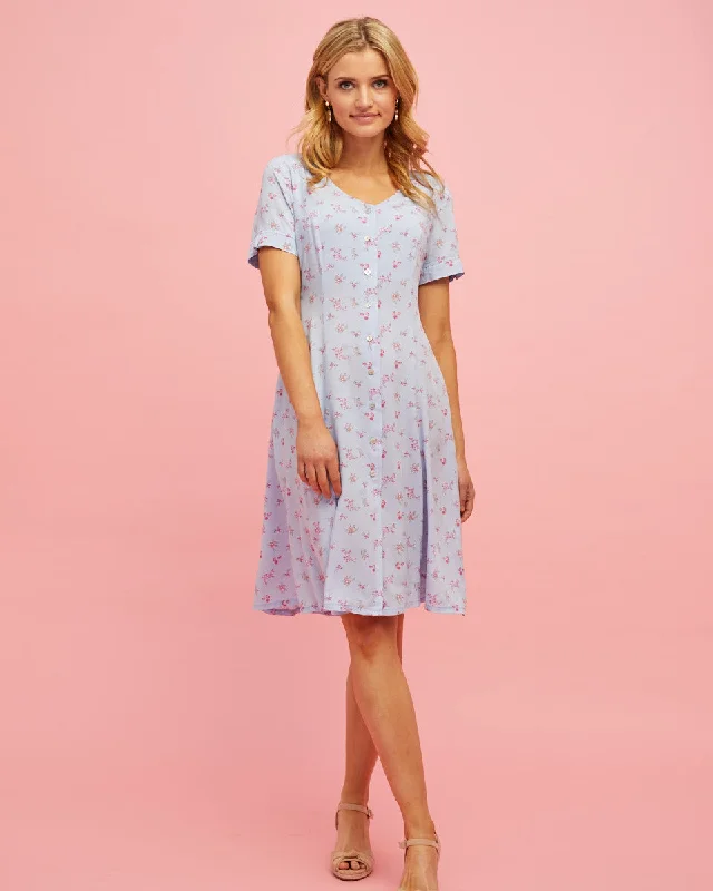 Button Front Nursing Dress - Sky Blue Floral