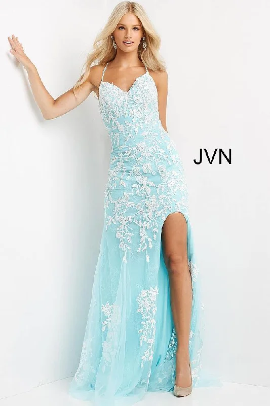 Jovani 06660 Prom Long High Slit Embroidered Dress