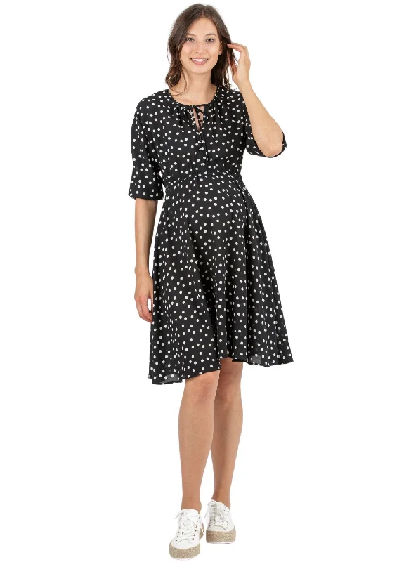 Polka Dot Maternity & Nursing Dress in Crepe - Black