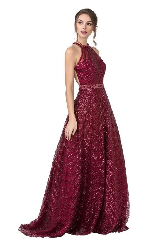 Long Formal Halter Sequins Prom Ball Gown