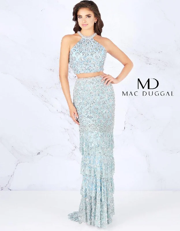 Mac Duggal 4617 Prom Two Piece Halter Ruffle Dress