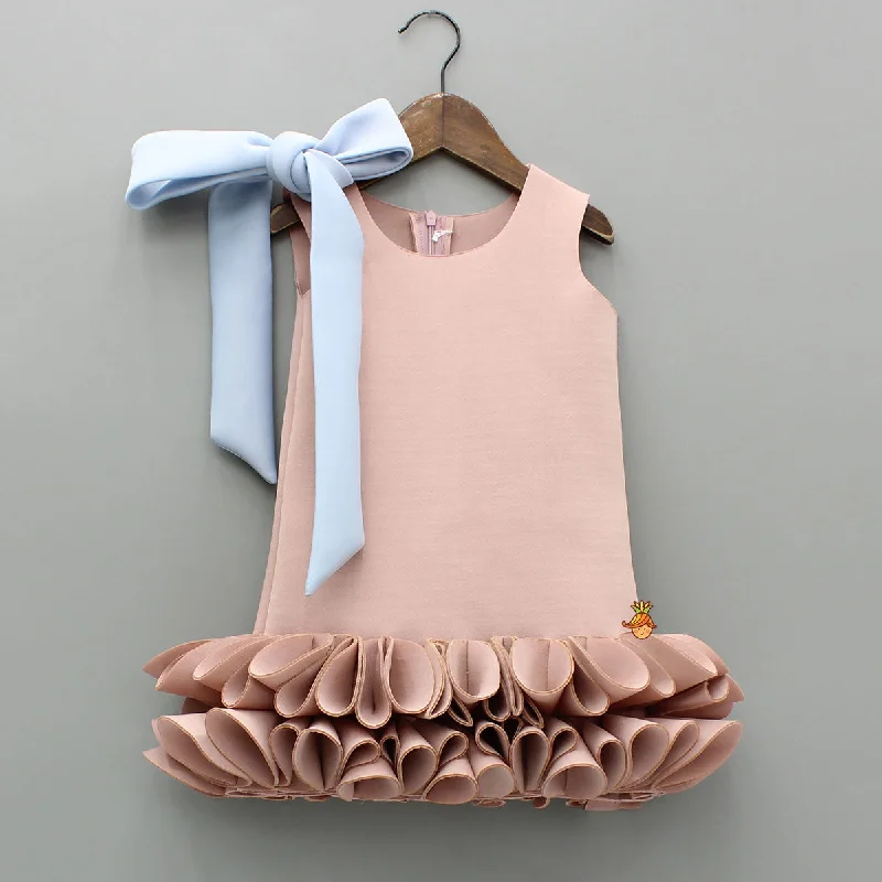 Pre Order: Knot To Tie Bow Enhanced Pleated Ruffle Hem Dress