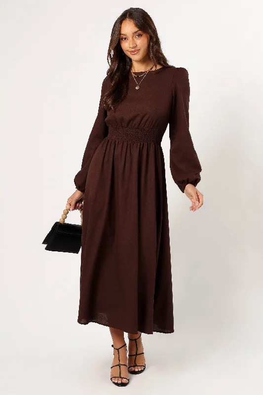 Roman Long Sleeve Maxi Dress - Brown