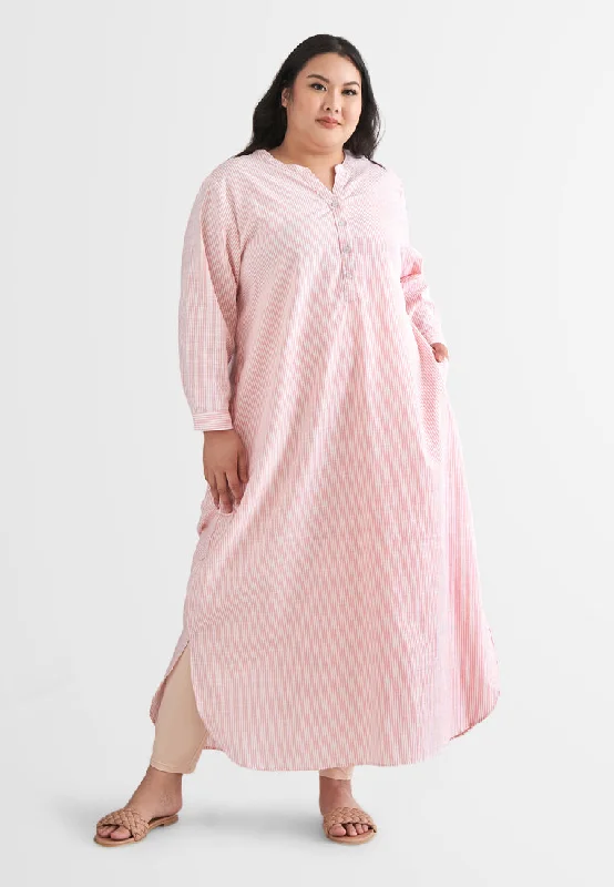 Laura Stripes Long Shirt Jubah Dress - Pink