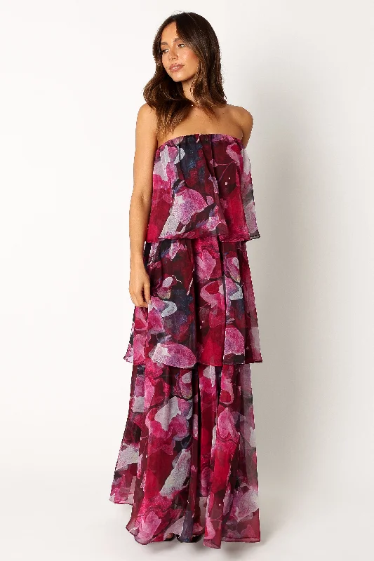 Bloom Strapless Maxi Dress - Purple Floral