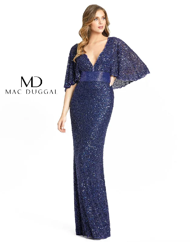 Mac Duggal 4808 Long Formal Cape Sleeve Sequined Dress