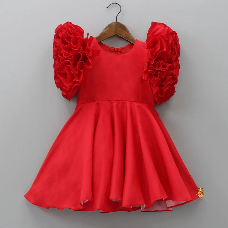 Pre Order: Red Ruffled Sleeves Dress