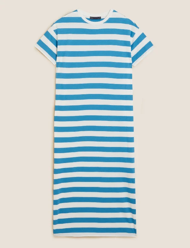 Pure Cotton Striped Midi T-Shirt Dress