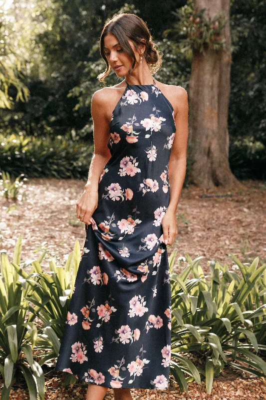 Hadley Halterneck Maxi Dress - Black Floral