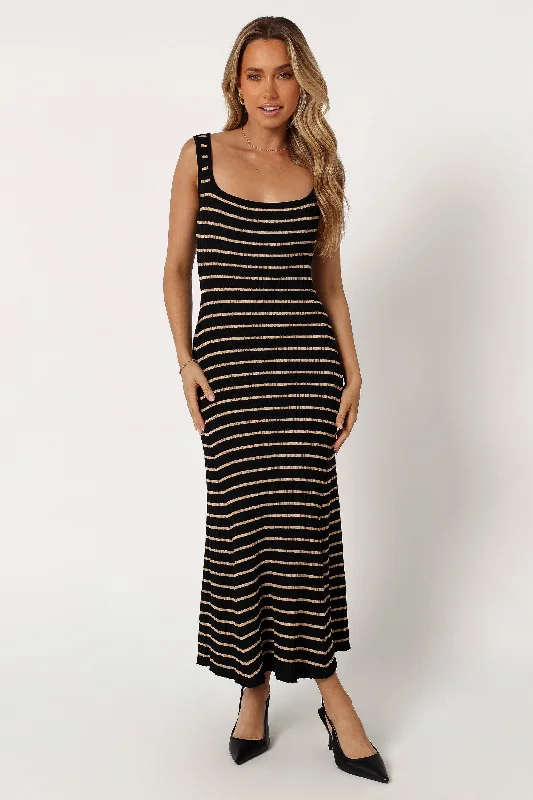 Henry Striped Midi Dress - Black Beige