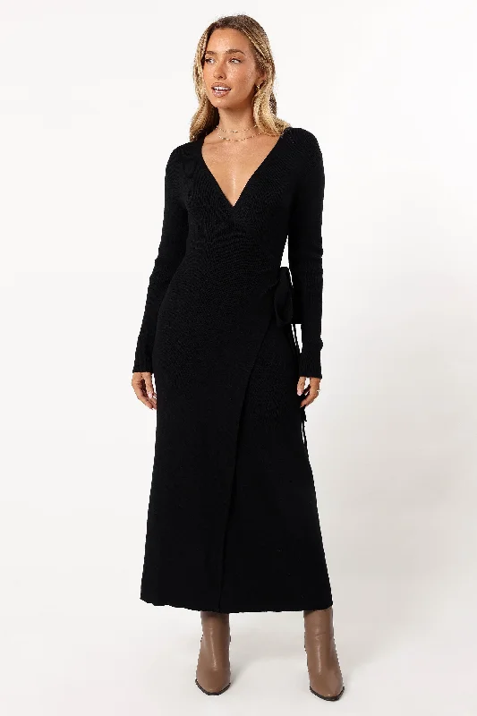 Kellan Wrap Midi Dress - Black