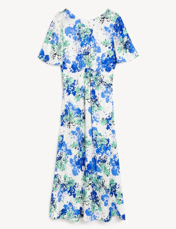 Floral Jacquard Round Neck Midi Tea Dress