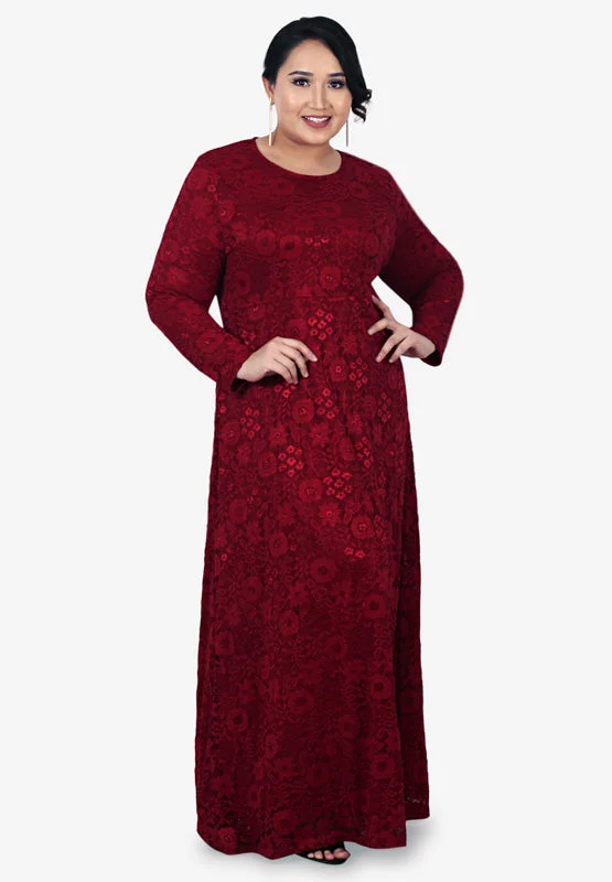 Liyana Long Floral Lace Dress - Red