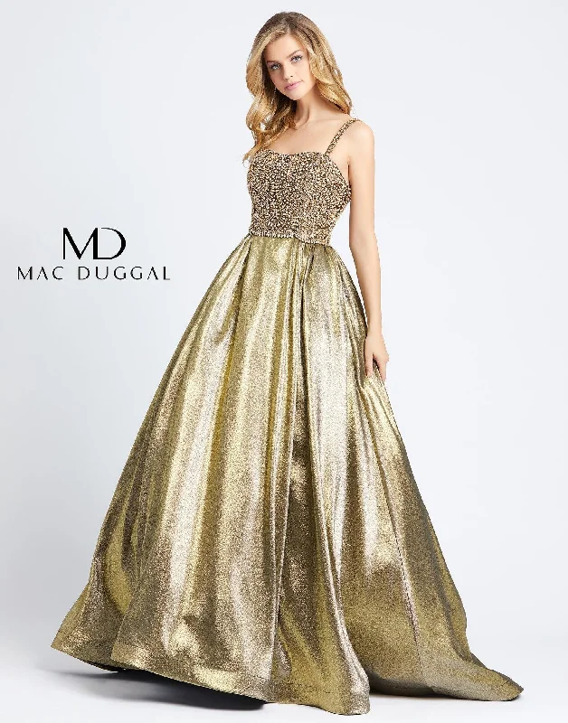 Mac Duggal 66743 Prom Long Beaded Metallic Ballgown