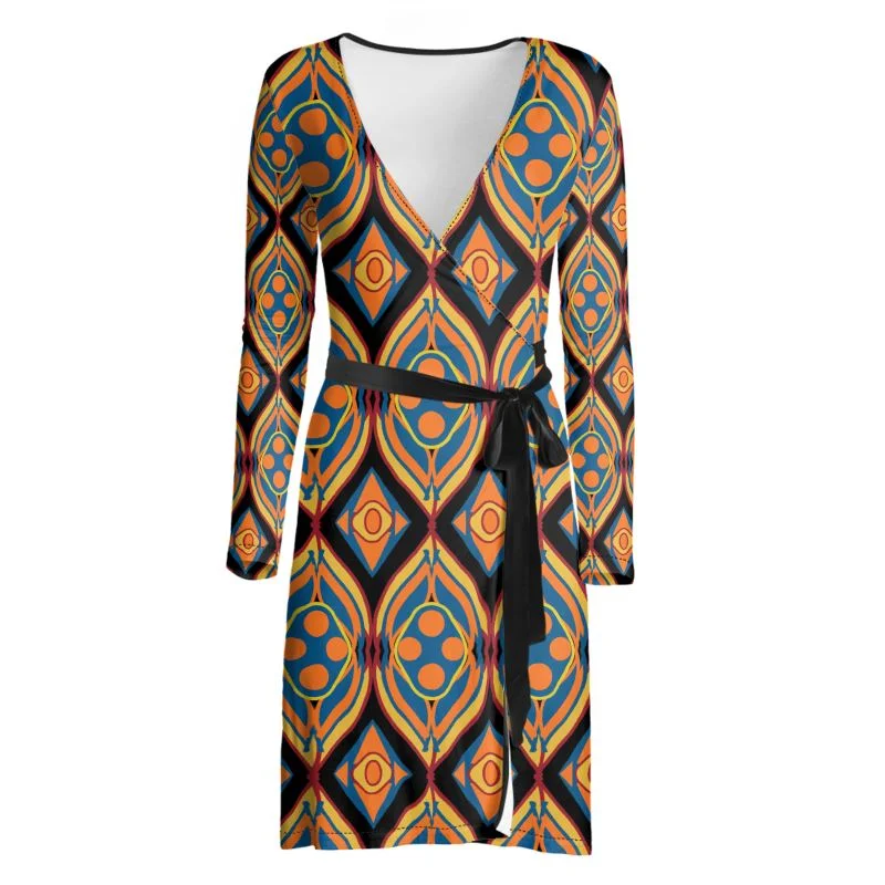 Art Deco Series Orange Wrap dress