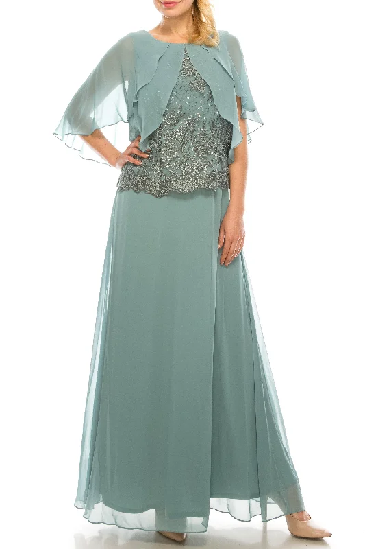 Le Bos Long Formal Evening Cape Chiffon Dress