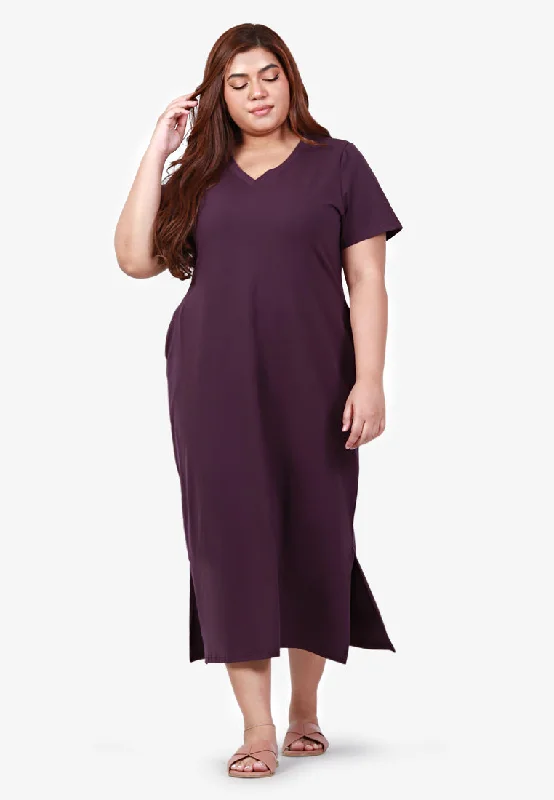 Mackayla V-neck Short Sleeve Maxi Dress - Purple