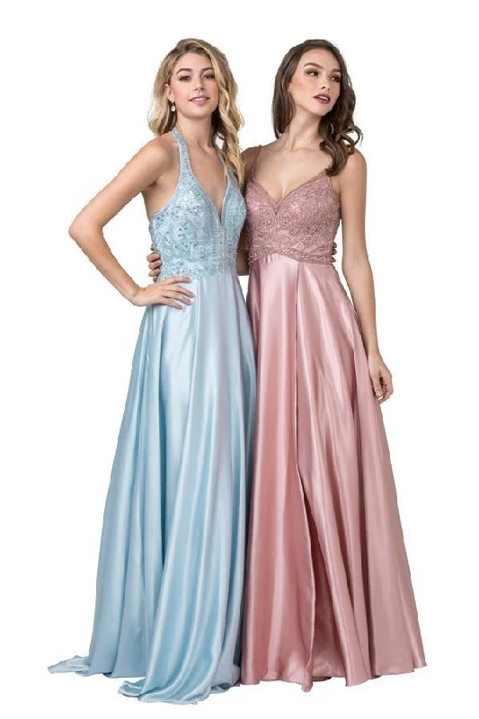 Long Formal Spaghetti Straps Beaded Prom Dress