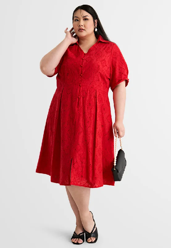 Chen Collar Eyelet Midi Dress