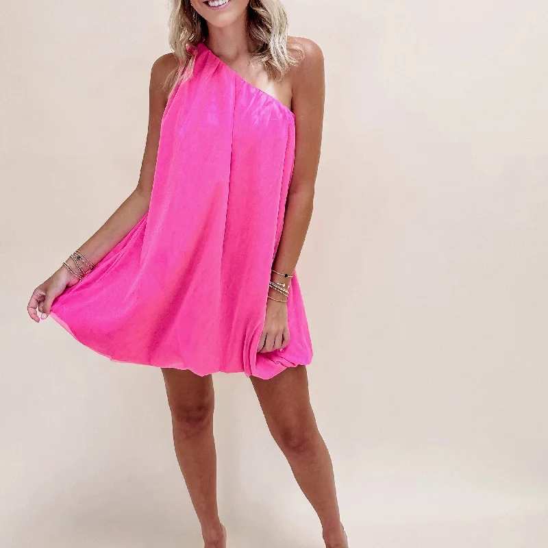 Off Shoulder Bubble Dress - Pink