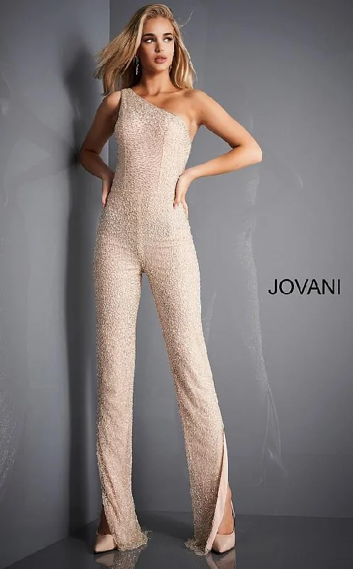 Jovani 3816 Formal One Shoulder Beaded Jumpsuit