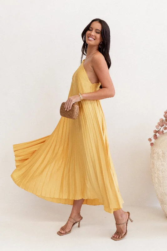 Cali One Shoulder Midi Dress - Saffron