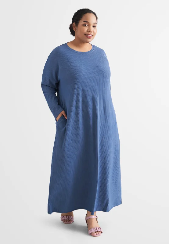 Johanna Relax Ribbed Quarantine Petite Plus Jubah Dress - Blue