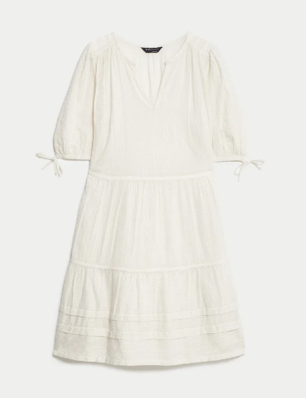 Pure Cotton V-Neck Mini Tiered Dress