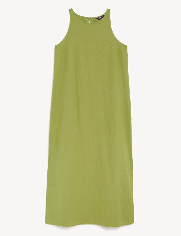 Linen Rich High Neck Midi Slip Dress