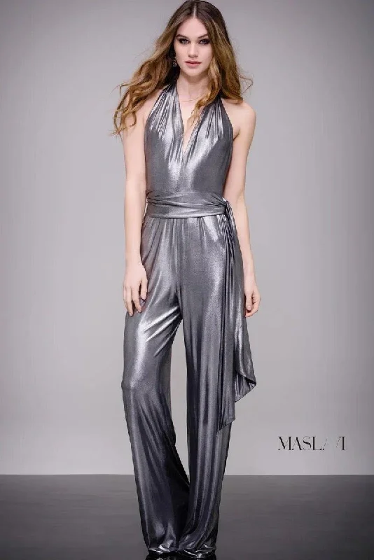 Jovani M51819 Metallic Halter Jumpsuit