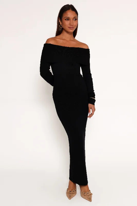 Archie Off The Shoulder Midi Dress - Black