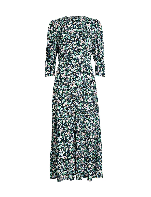 Floral Round Neck Midi Tea Dress