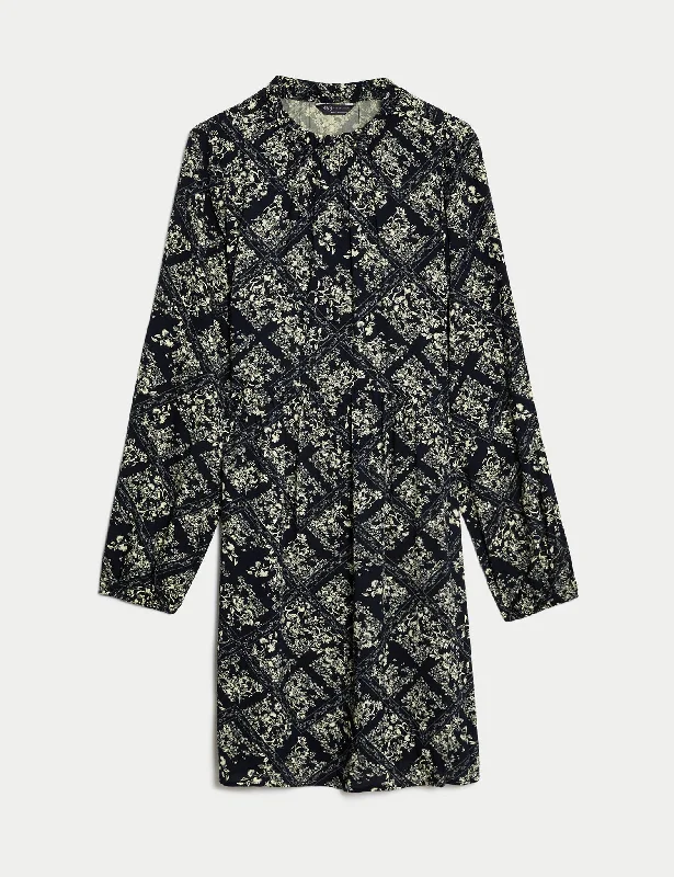 Printed Funnel Neck Mini Dress