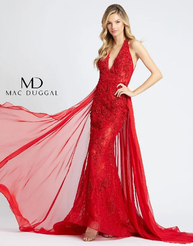 Mac Duggal 66573 Prom Long Halter Lace Chiffon Gown