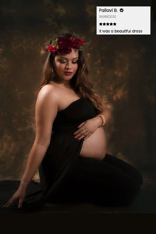 Exclusive Black Off-Shoulder Long Trail Maternity Photoshoot Gown