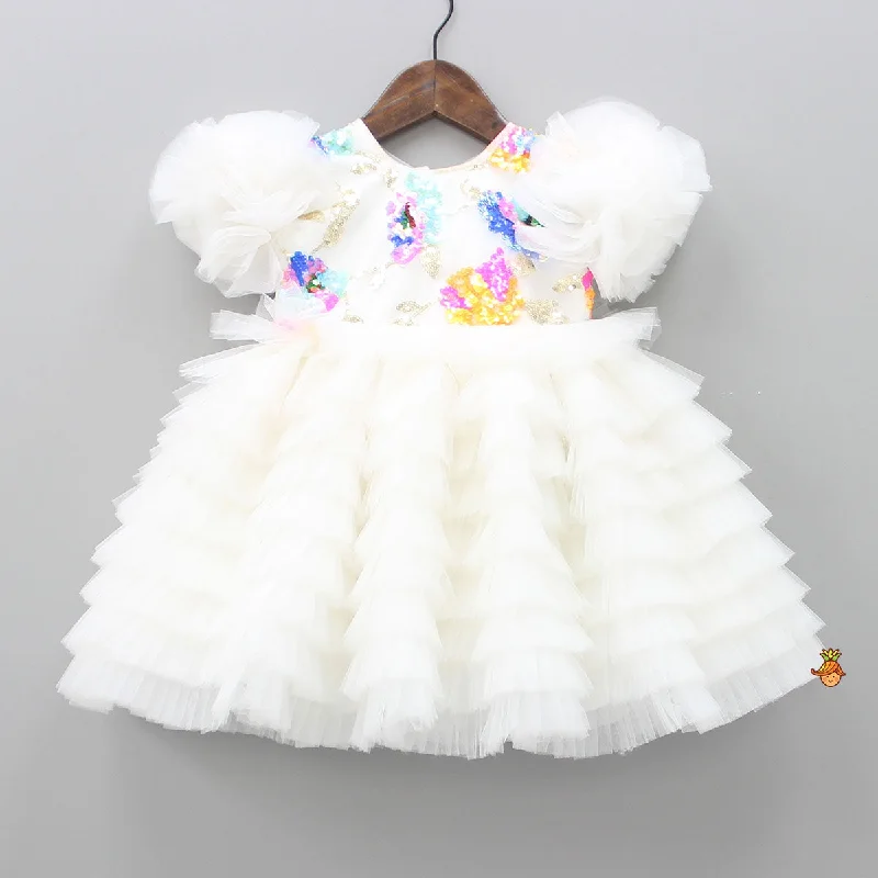 Pre Order: Colourful Sequins Embellished White Fancy Dress